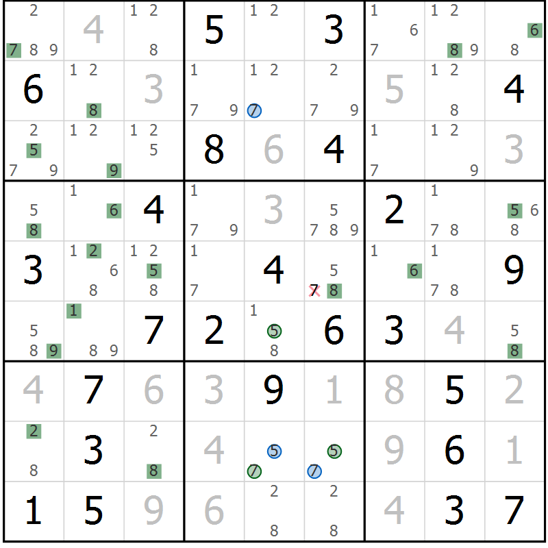 Position des candidats pour la solution de la Gr 34 page 37 du magazine de sudoku Suprême n° 029