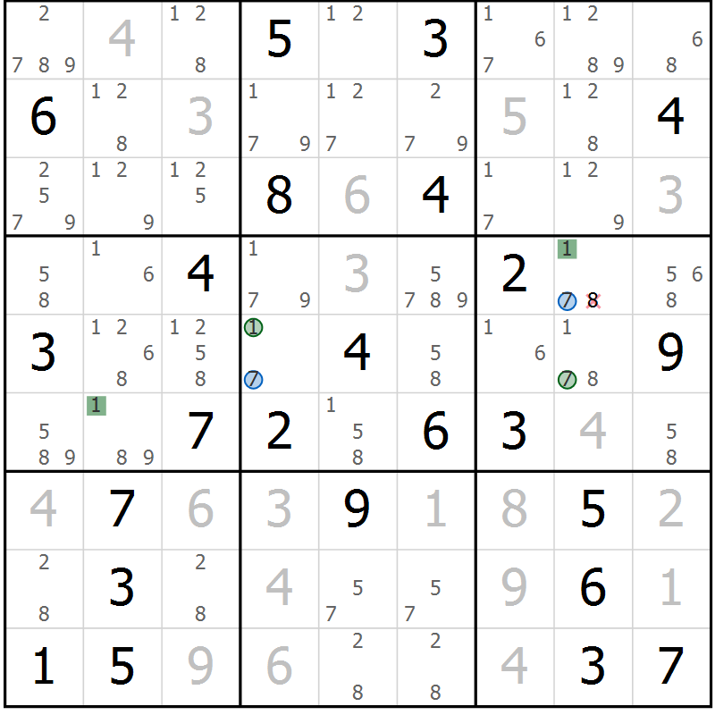 Position des candidats pour la solution de la Gr 34 page 37 du magazine de sudoku Suprême n° 029