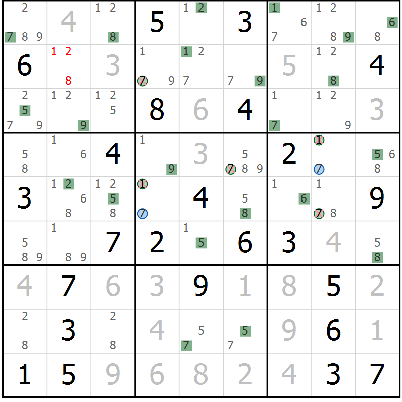 Position des candidats pour la solution de la Gr 34 page 37 du magazine de sudoku Suprême n° 029