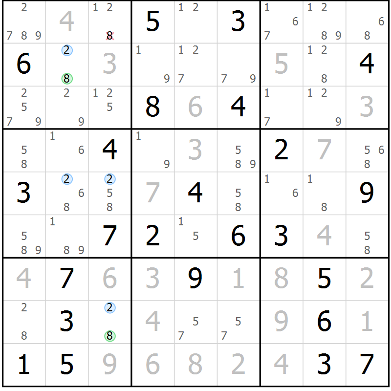 Position des candidats pour la solution de la Gr 34 page 37 du magazine de sudoku Suprême n° 029