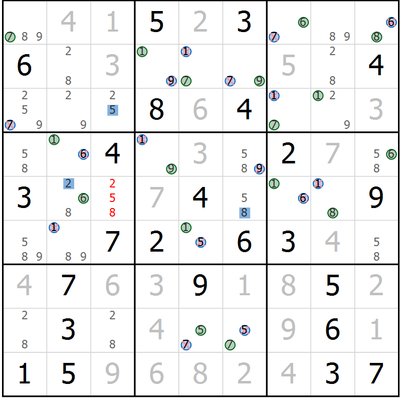 Position des candidats pour la solution de la Gr 34 page 37 du magazine de sudoku Suprême n° 029