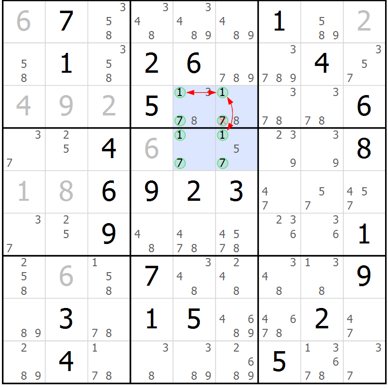 Position des candidats pour la solution de la Gr 35 page 38 du magazine de sudoku Suprême n° 029