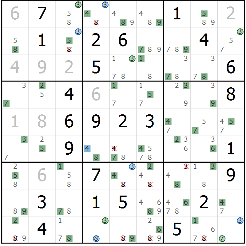 Position des candidats pour la solution de la Gr 35 page 38 du magazine de sudoku Suprême n° 029