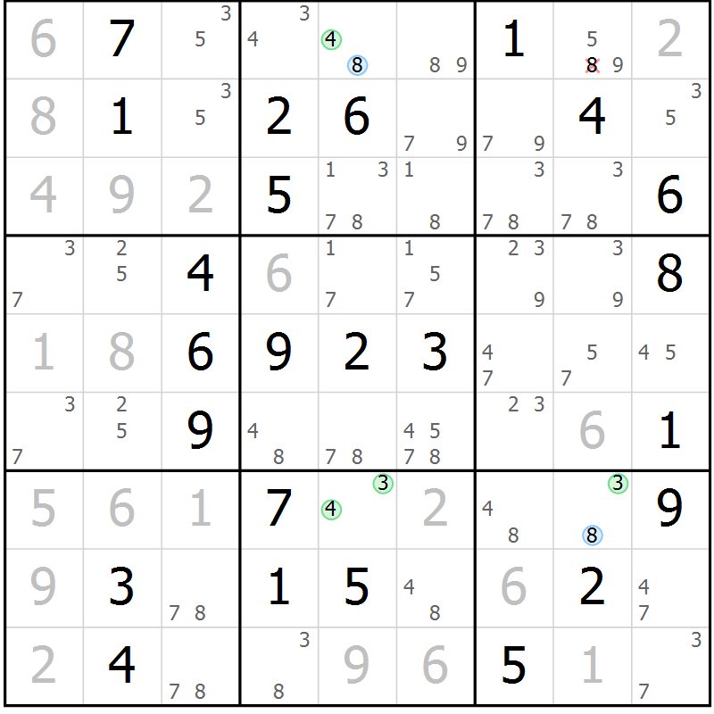 Position des candidats pour la solution de la Gr 35 page 38 du magazine de sudoku Suprême n° 029