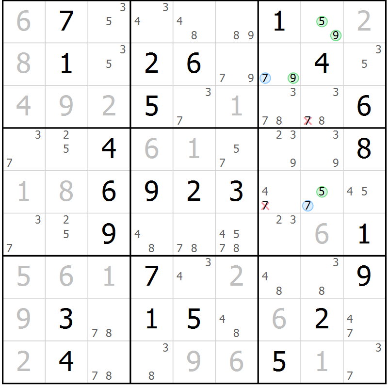 Position des candidats pour la solution de la Gr 35 page 38 du magazine de sudoku Suprême n° 029