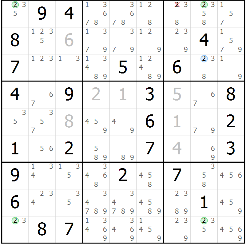 Position des candidats pour la solution de la Gr 36 page 39 du magazine de sudoku Suprême n° 029