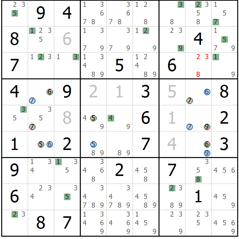Position des candidats pour la solution de la Gr 36 page 39 du magazine de sudoku Suprême n° 029