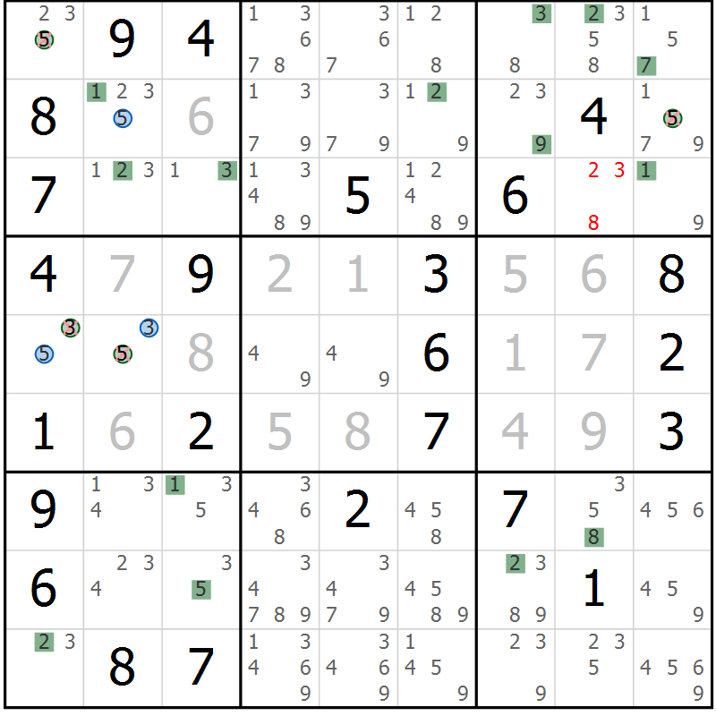 Position des candidats pour la solution de la Gr 36 page 39 du magazine de sudoku Suprême n° 029