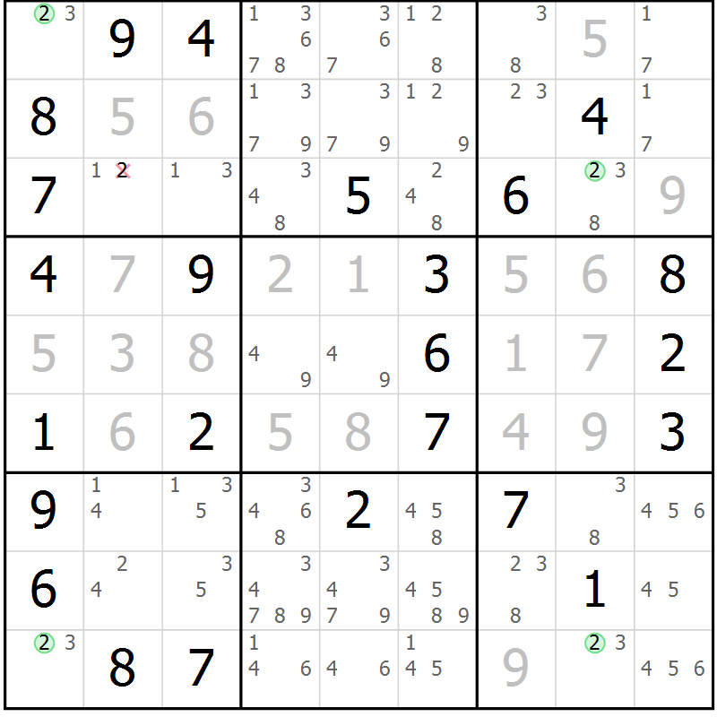 Position des candidats pour la solution de la Gr 36 page 39 du magazine de sudoku Suprême n° 029