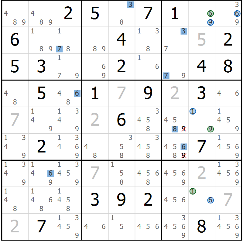 Position des candidats pour la solution de la Gr 37 page 40 du magazine de sudoku Suprême n° 029