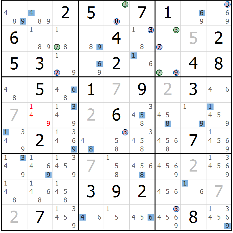 Position des candidats pour la solution de la Gr 37 page 40 du magazine de sudoku Suprême n° 029