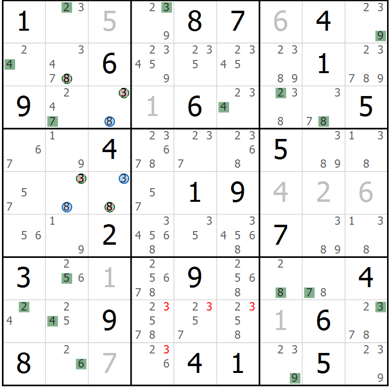 Position des candidats pour la solution de la Gr 38 page 41 du magazine de sudoku Suprême n° 029