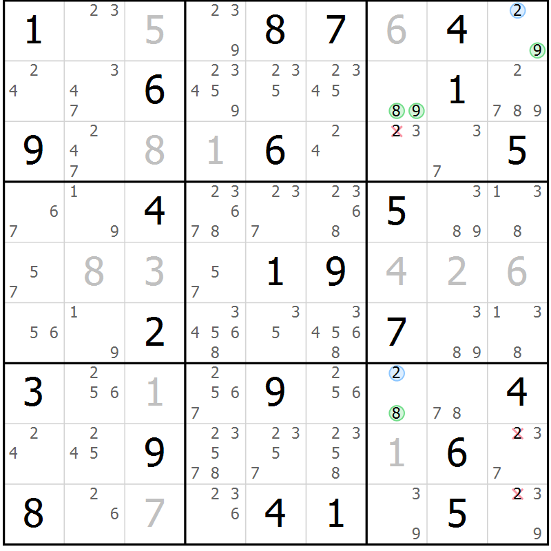 Position des candidats pour la solution de la Gr 38 page 41 du magazine de sudoku Suprême n° 029