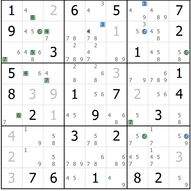 Position des candidats pour la solution de la Gr 39 page 42 du magazine de sudoku Suprême n° 029