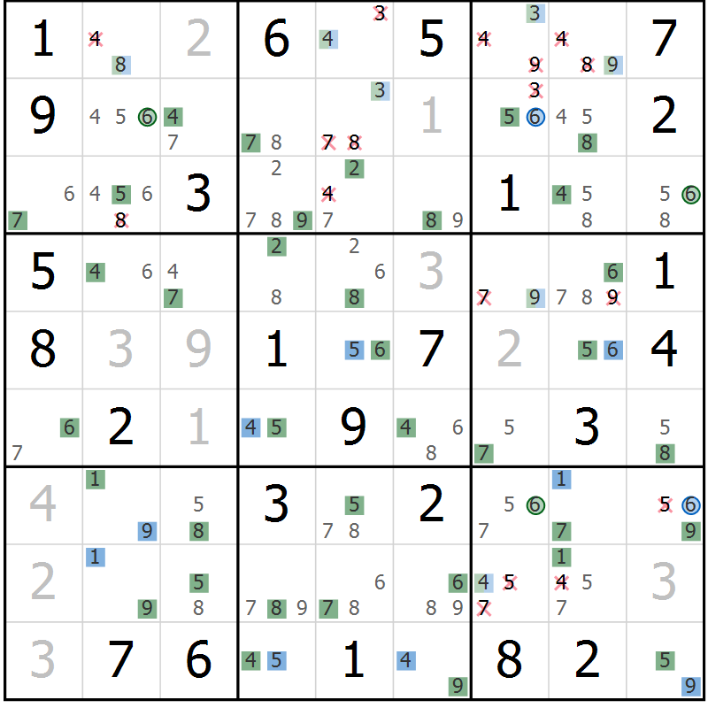 Position des candidats pour la solution de la Gr 39 page 42 du magazine de sudoku Suprême n° 029