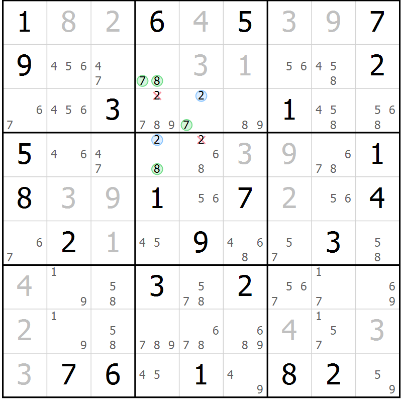 Position des candidats pour la solution de la Gr 39 page 42 du magazine de sudoku Suprême n° 029