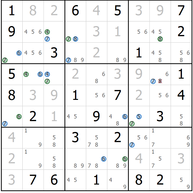 Position des candidats pour la solution de la Gr 39 page 42 du magazine de sudoku Suprême n° 029
