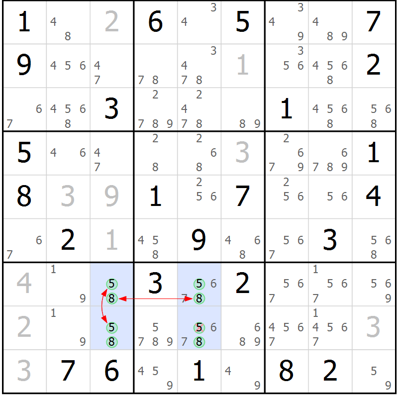 Position des candidats pour la solution de la Gr 39 page 42 du magazine de sudoku Suprême n° 029