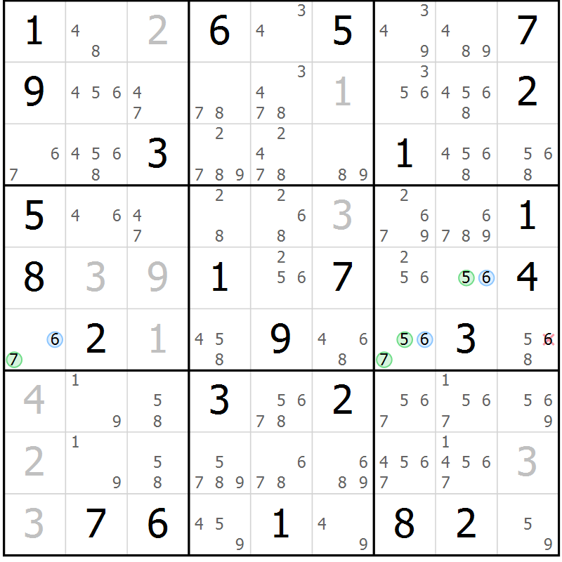 Position des candidats pour la solution de la Gr 39 page 42 du magazine de sudoku Suprême n° 029
