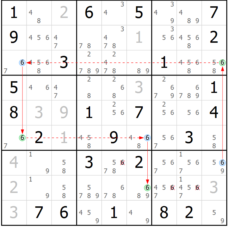 Position des candidats pour la solution de la Gr 39 page 42 du magazine de sudoku Suprême n° 029