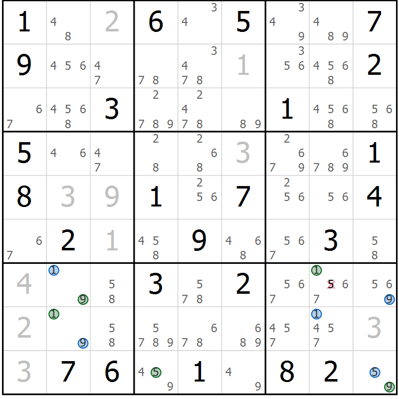 Position des candidats pour la solution de la Gr 39 page 42 du magazine de sudoku Suprême n° 029