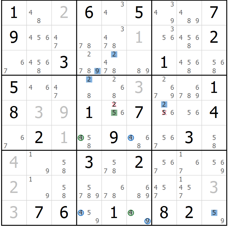 Position des candidats pour la solution de la Gr 39 page 42 du magazine de sudoku Suprême n° 029