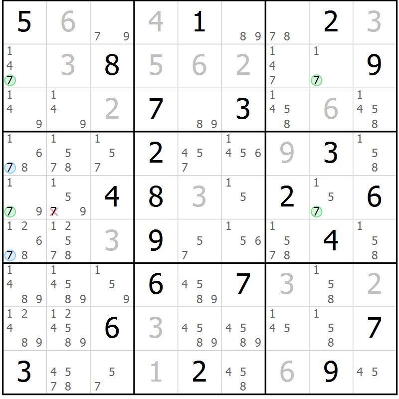Position des candidats pour la solution de la Gr 4 page 7 du magazine de sudoku Suprême n° 029