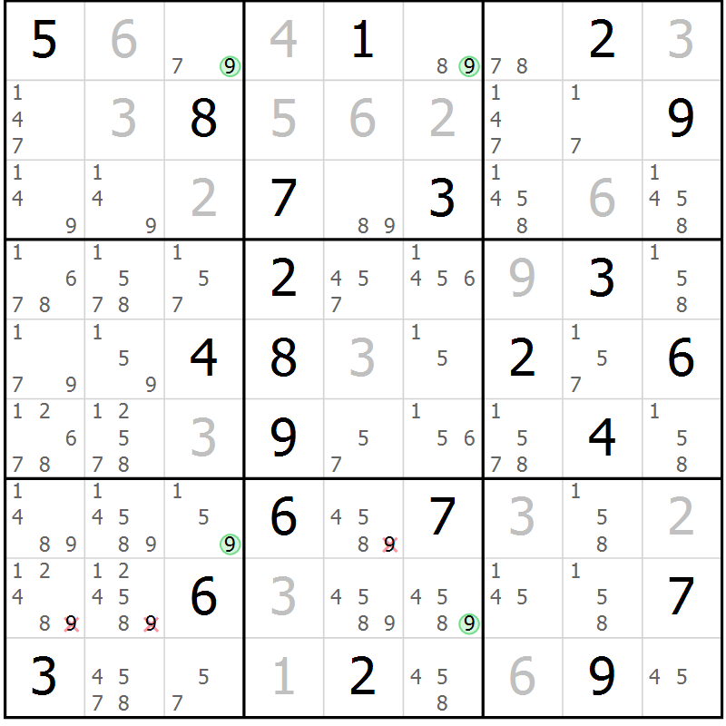 Position des candidats pour la solution de la Gr 4 page 7 du magazine de sudoku Suprême n° 029