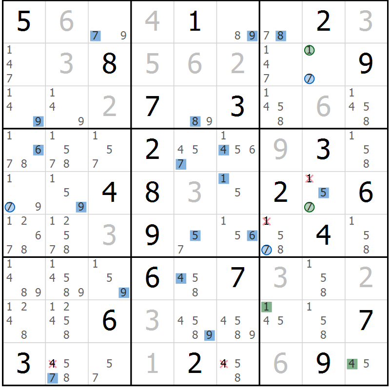 Position des candidats pour la solution de la Gr 4 page 7 du magazine de sudoku Suprême n° 029