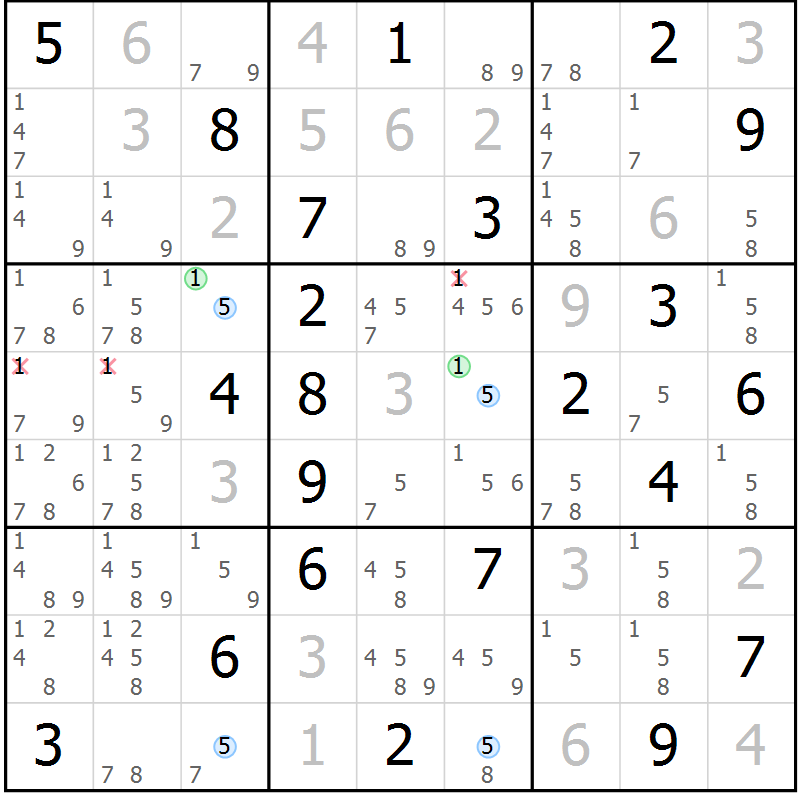 Position des candidats pour la solution de la Gr 4 page 7 du magazine de sudoku Suprême n° 029