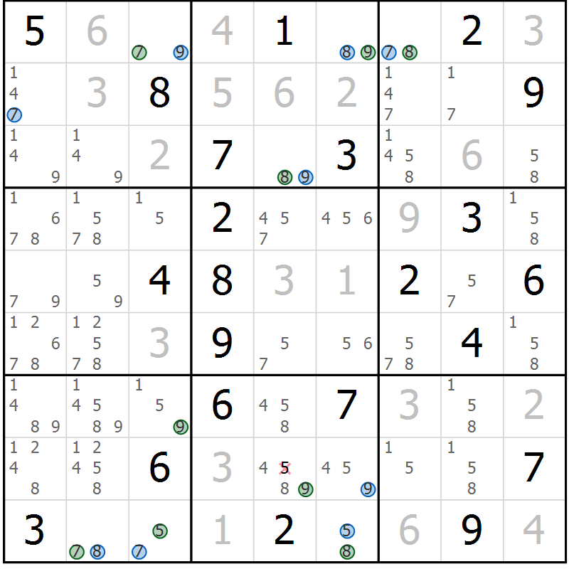 Position des candidats pour la solution de la Gr 4 page 7 du magazine de sudoku Suprême n° 029