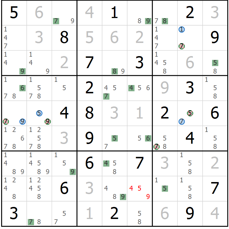 Position des candidats pour la solution de la Gr 4 page 7 du magazine de sudoku Suprême n° 029