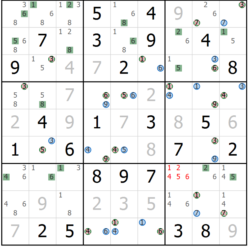 Position des candidats pour la solution de la Gr 40 page 43 du magazine de sudoku Suprême n° 029