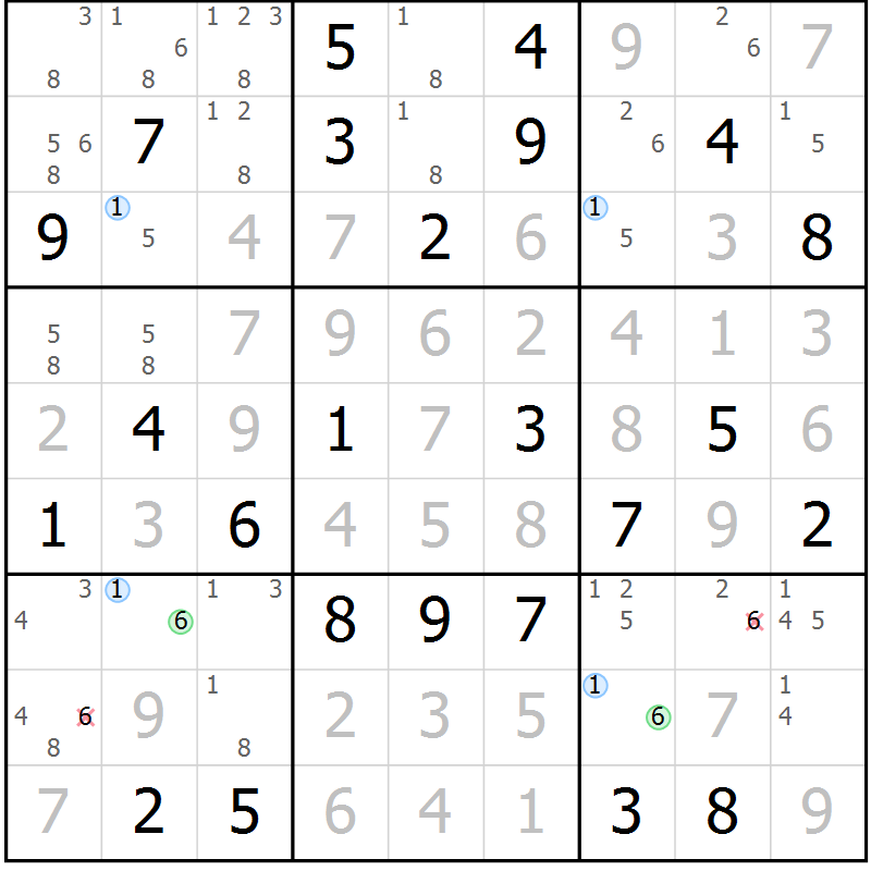 Position des candidats pour la solution de la Gr 40 page 43 du magazine de sudoku Suprême n° 029
