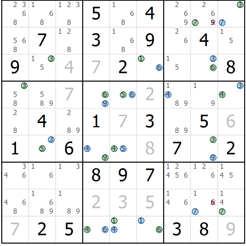 Position des candidats pour la solution de la Gr 40 page 43 du magazine de sudoku Suprême n° 029