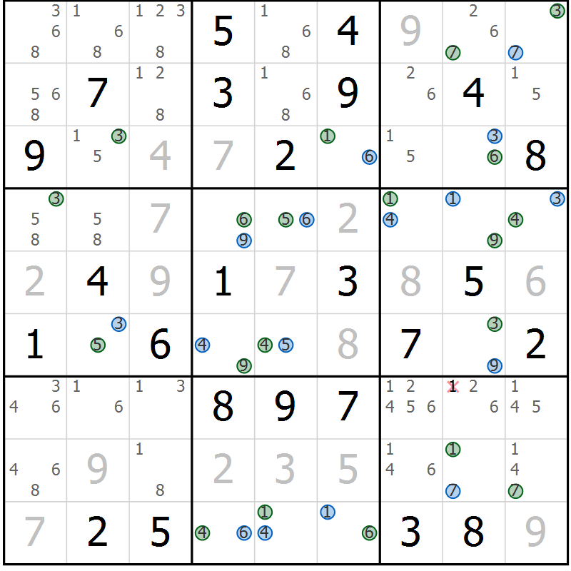 Position des candidats pour la solution de la Gr 40 page 43 du magazine de sudoku Suprême n° 029