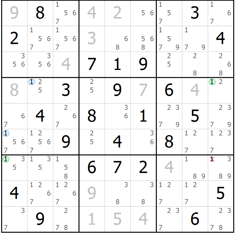 Position des candidats pour la solution de la Gr 41 page 44 du magazine de sudoku Suprême n° 029