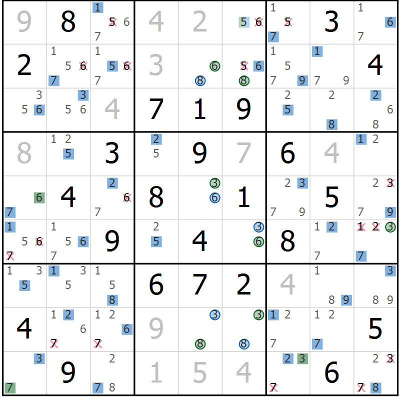Position des candidats pour la solution de la Gr 41 page 44 du magazine de sudoku Suprême n° 029