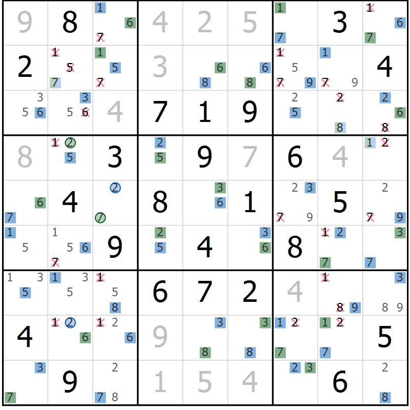 Position des candidats pour la solution de la Gr 41 page 44 du magazine de sudoku Suprême n° 029