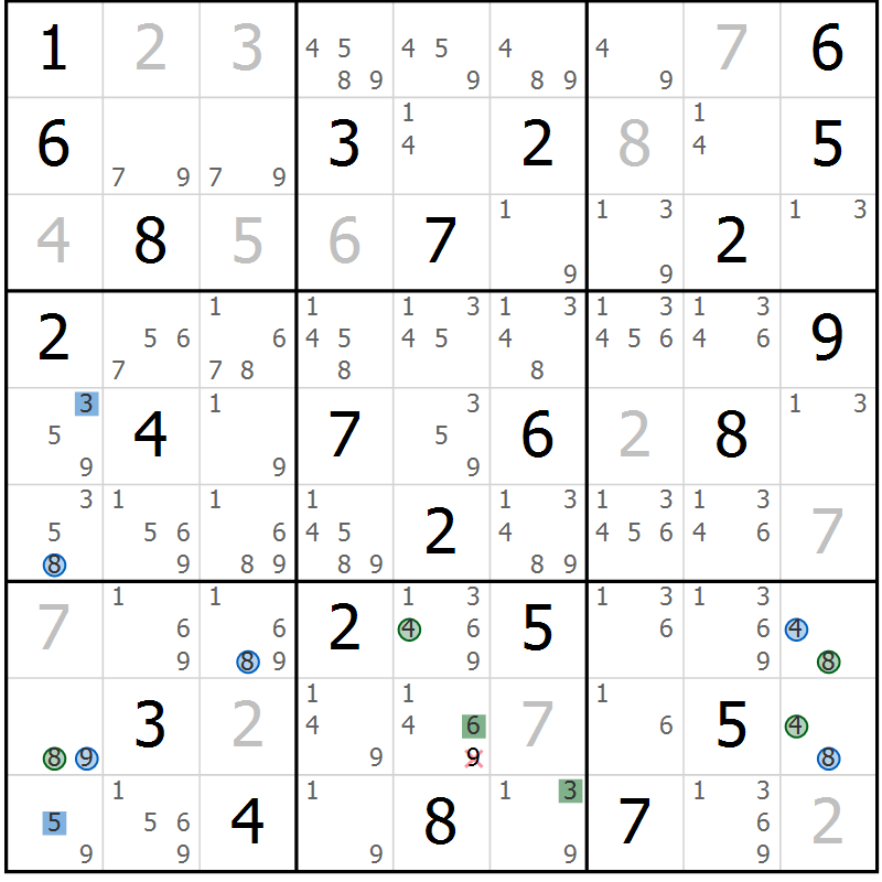 Position des candidats pour la solution de la Gr 42 page 45 du magazine de sudoku Suprême n° 029