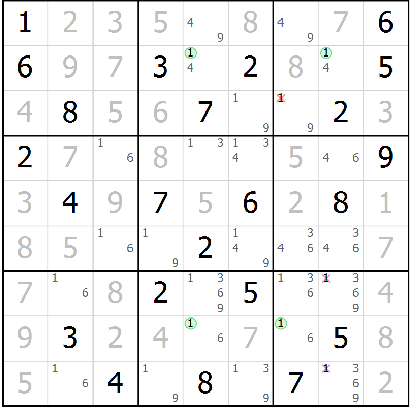 Position des candidats pour la solution de la Gr 42 page 45 du magazine de sudoku Suprême n° 029