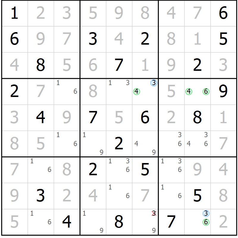 Position des candidats pour la solution de la Gr 42 page 45 du magazine de sudoku Suprême n° 029