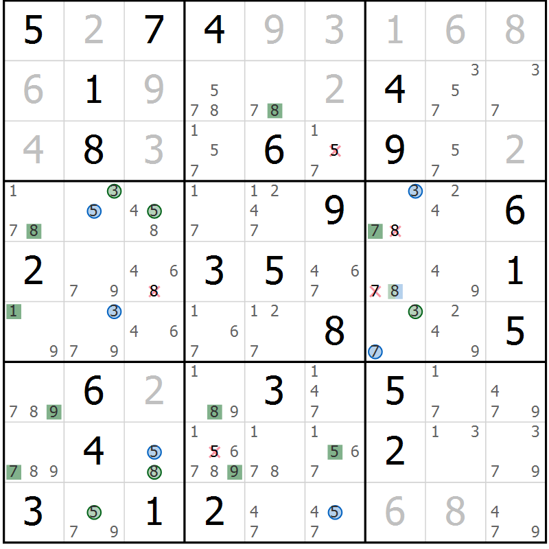 Position des candidats pour la solution de la Gr 43 page 46 du magazine de sudoku Suprême n° 029