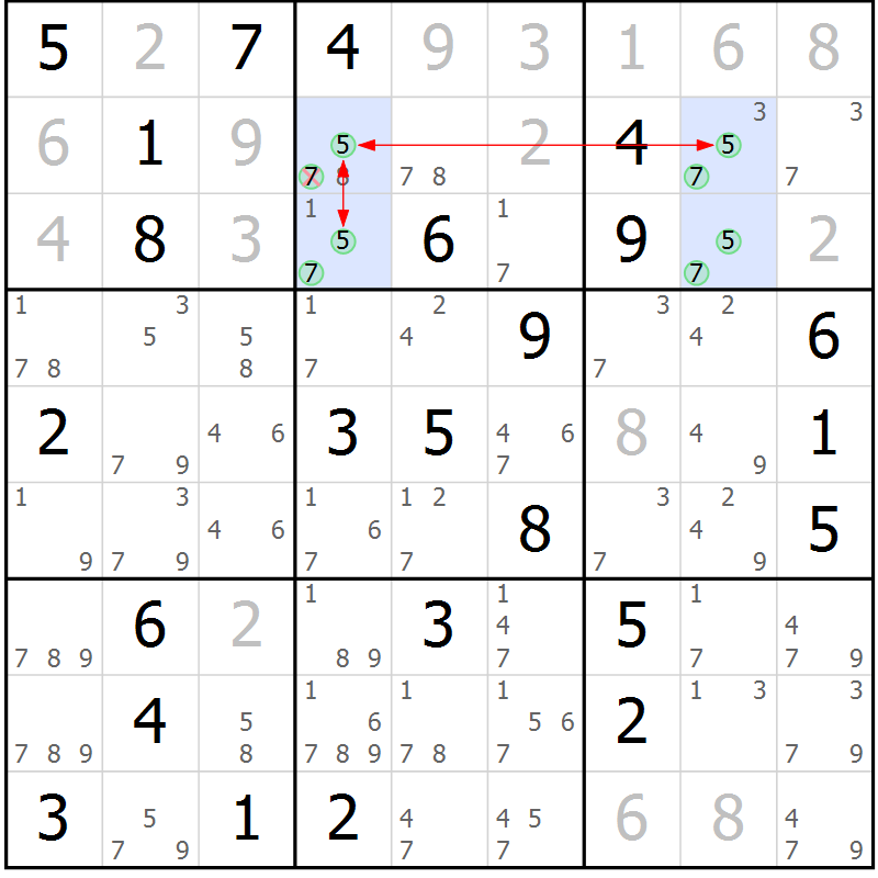 Position des candidats pour la solution de la Gr 43 page 46 du magazine de sudoku Suprême n° 029