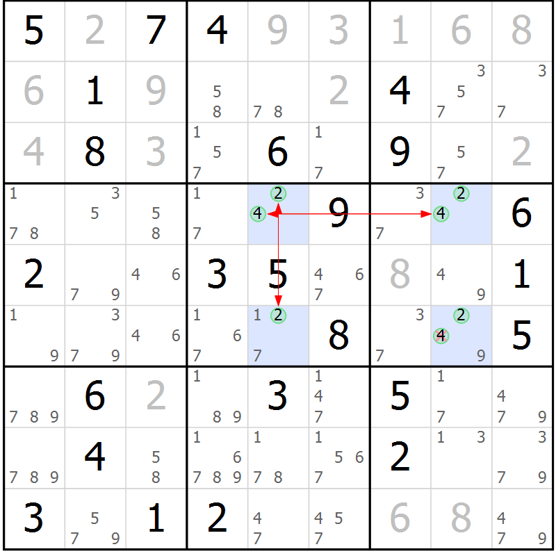 Position des candidats pour la solution de la Gr 43 page 46 du magazine de sudoku Suprême n° 029