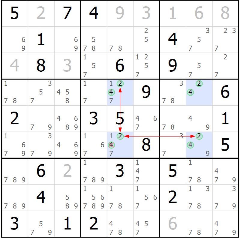 Position des candidats pour la solution de la Gr 43 page 46 du magazine de sudoku Suprême n° 029