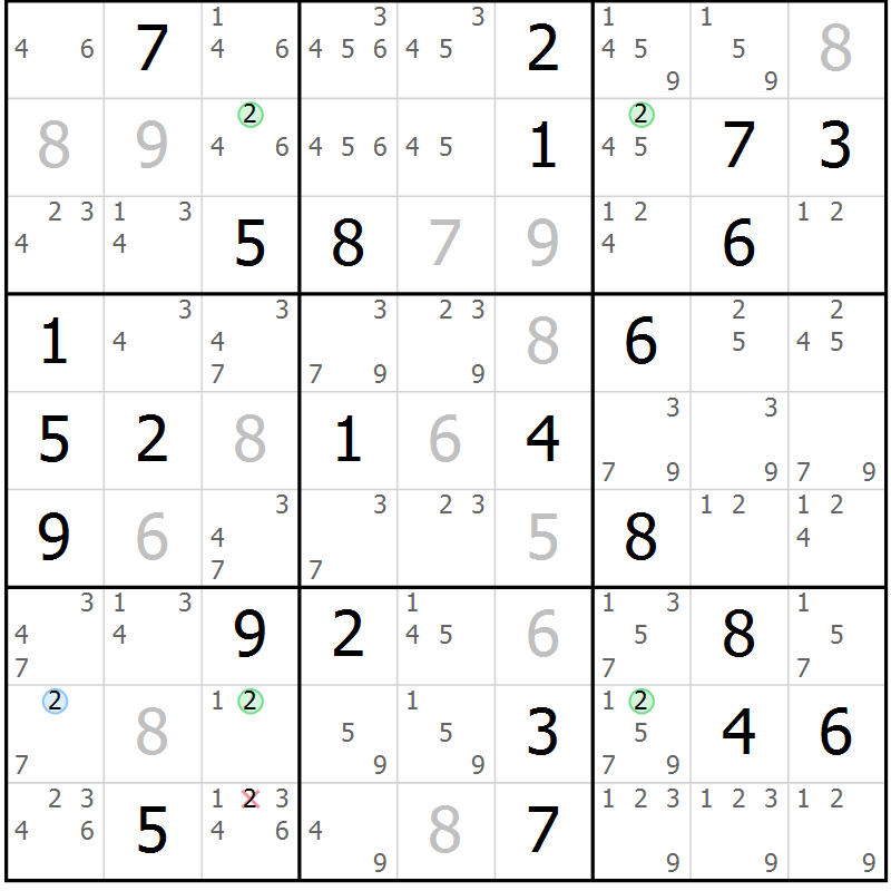 Position des candidats pour la solution de la Gr 44 page 47 du magazine de sudoku Suprême n° 029