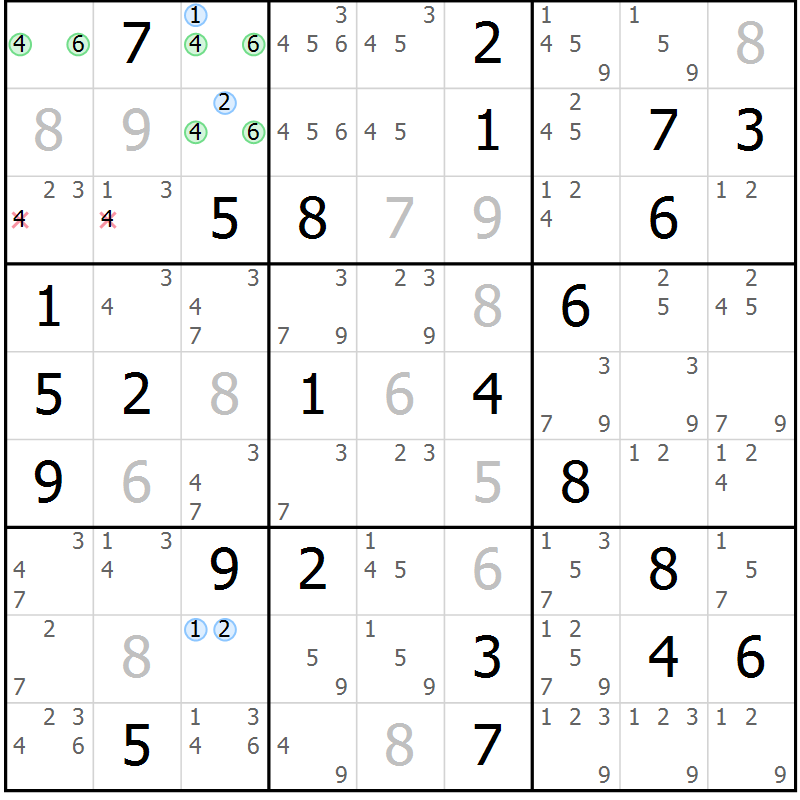 Position des candidats pour la solution de la Gr 44 page 47 du magazine de sudoku Suprême n° 029