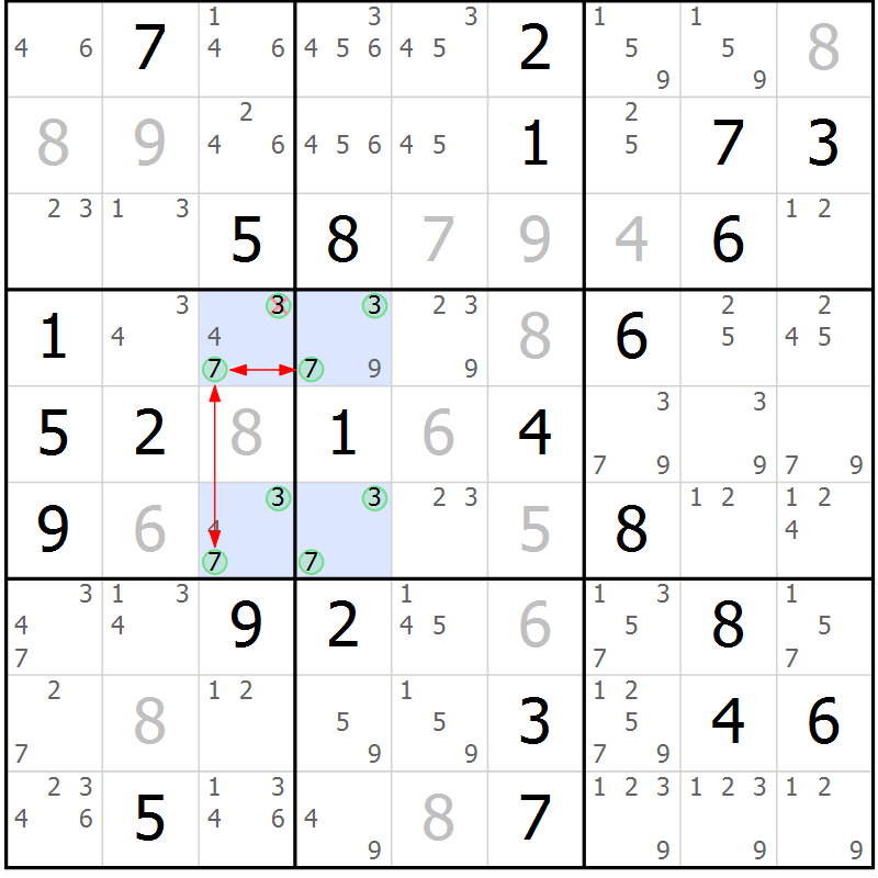 Position des candidats pour la solution de la Gr 44 page 47 du magazine de sudoku Suprême n° 029