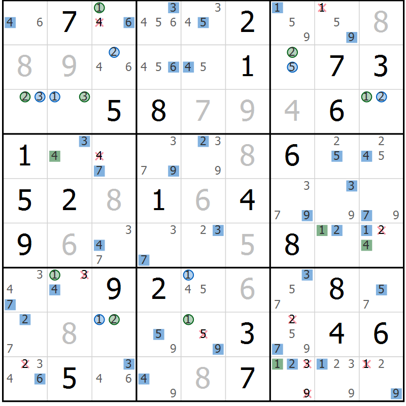 Position des candidats pour la solution de la Gr 44 page 47 du magazine de sudoku Suprême n° 029